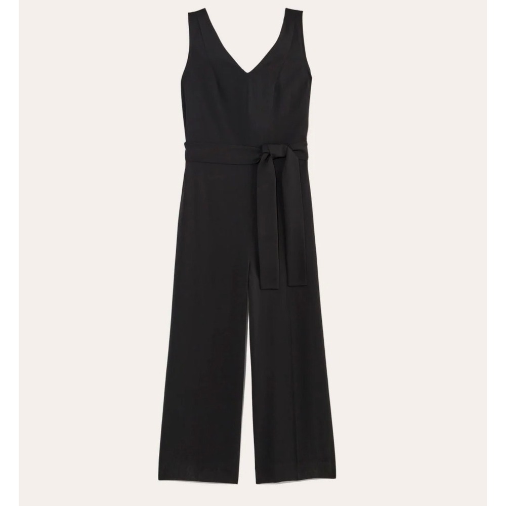 Everlane Japanese GoWeave Essential Jumpsuit Black Wide Leg V-Neck NWT Small